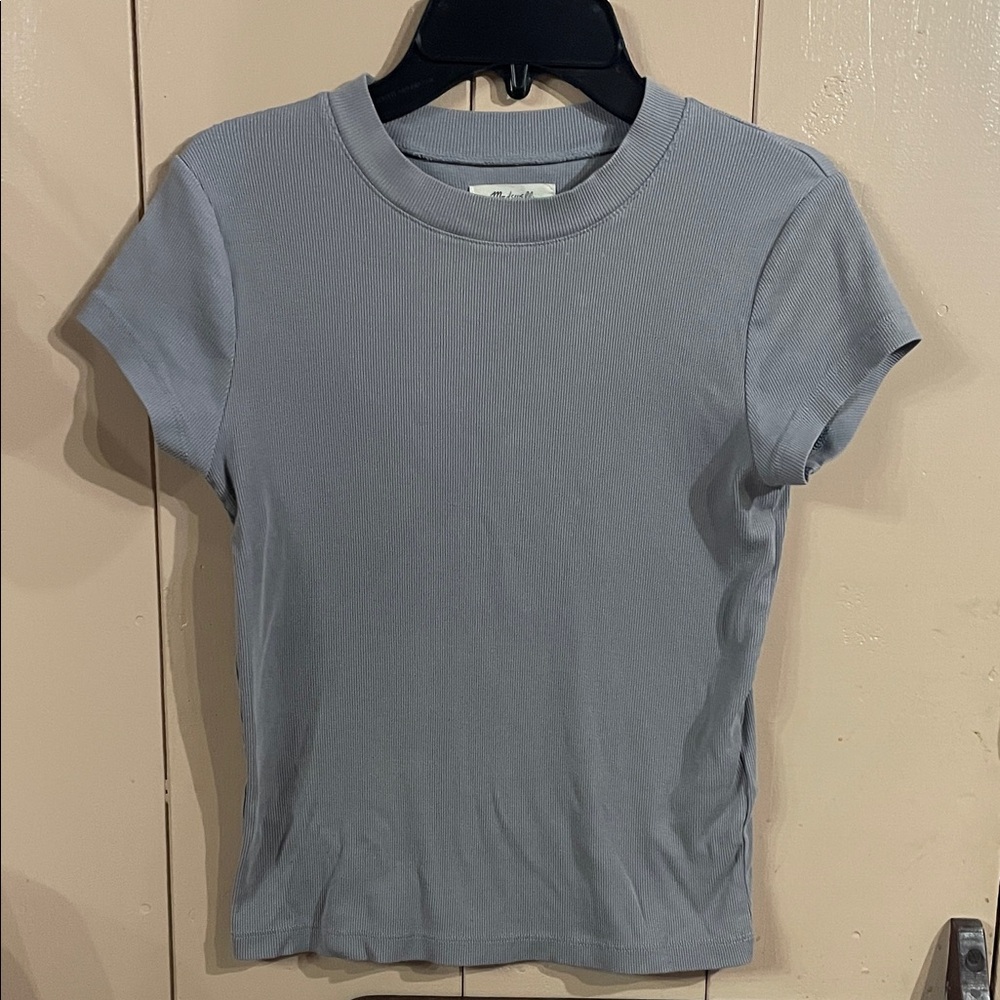 Madewell Supima Light Gray Ribbed Short Sleeve Tee, XS